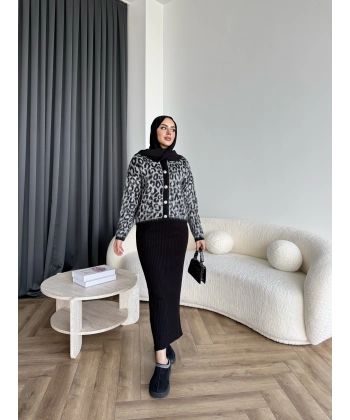 Pls-Leopar Jile Elbise - Gri