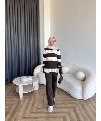 Pnd- Dianas Çizgili Triko Takım - Kahve