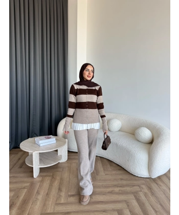 Pnd- Dianas Çizgili Triko Takım - Vizon