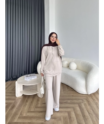 Rufina Taşlı Takım - Bej