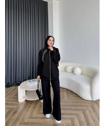 Rufina Taşlı Takım - Siyah