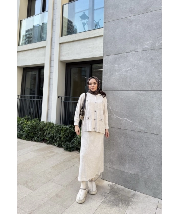 Sara Etekli Triko Takım - Bej