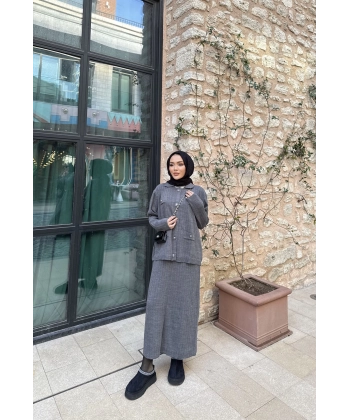 Sara Etekli Triko Takım - Gri