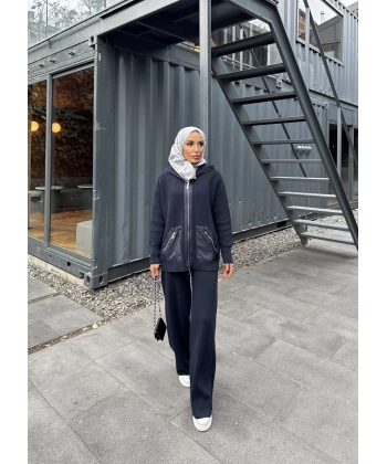 Selita Ön Fermuarlı Triko Takım - Lacivert