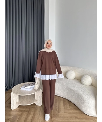 Seren Gömlek Detaylı Oysh Takım - Kahve