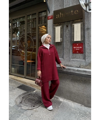 Sina Fermuarlı Takım - Bordo