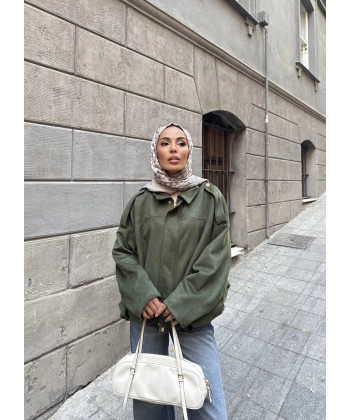 Süet Kumaş Bomber Ceket - Yeşil