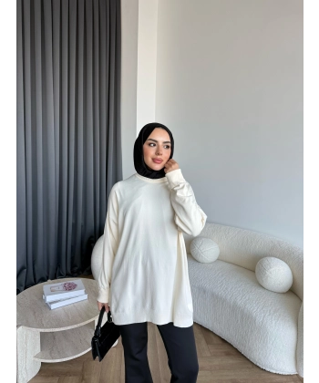 Sümy Kol Katlamalı Triko Kazak - Ekru