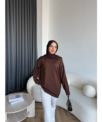 Sümy Kol Katlamalı Triko Kazak - Kahve