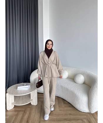 Sursula Ön Bağlamalı Triko Takım - Vizon