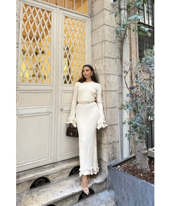 Tamara Kol Detaylı Elbise - Bej