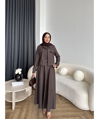 Tb - Eslan Ceketli Jile Elbise - Kahve