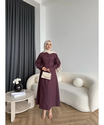 Tb - Flor Poplin Elbise - Bordo