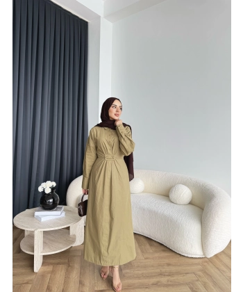 Tb - Flor Poplin Elbise - Yeşil