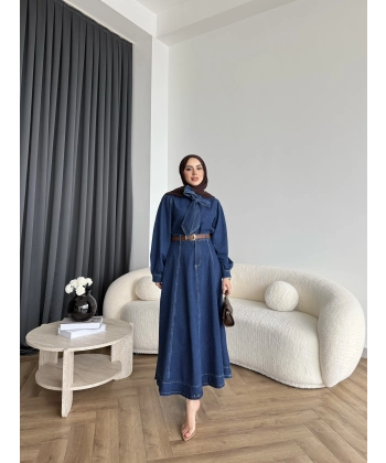 Tb - Galler Ön Bağlamalı Kot Etekli Takım - Lacivert ÖN SİPARİŞ