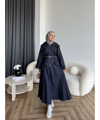 Tb - Işıltı Etekli Kot Takım - Lacivert