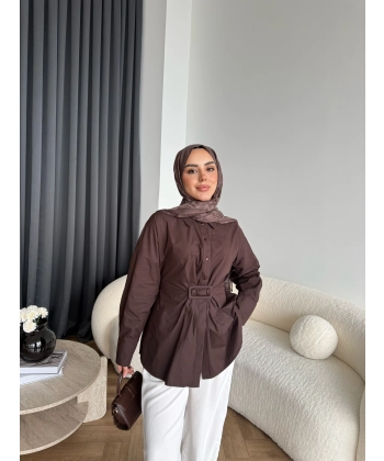Tb - Meslina Toka Detay Gömlek - Kahve