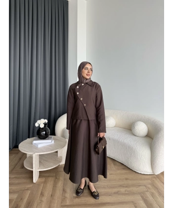 Tb - Nebal Gold Düğmeli Cupra Takım - Acı Kahve