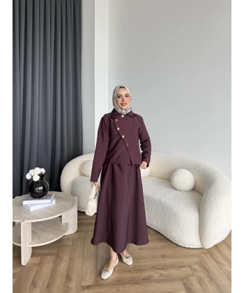 Tb - Nebal Gold Düğmeli Cupra Takım - Bordo