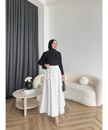 Tb - Ponpon Desen Etek - Beyaz