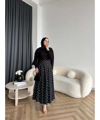 Tb - Ponpon Desen Etek - Siyah