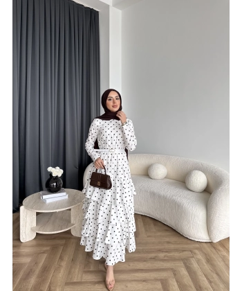 Tb - Ponpon Kat Kat Elbise - Beyaz