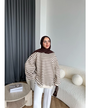 Twist Çizgili Sweat - Kahve