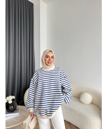 Twist Çizgili Sweat - Mavi