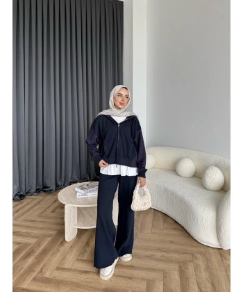 Venusa Kapşonlu Triko Takım - Lacivert