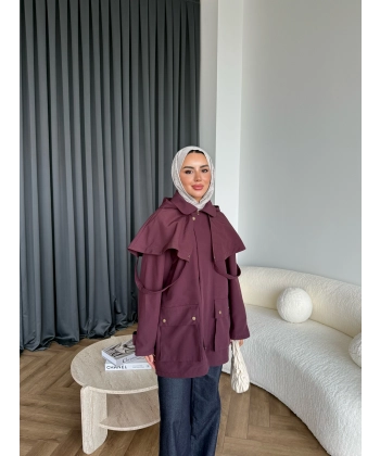 Winter Premium Lüx Trençkot - Bordo