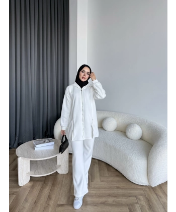 Yan Fermuarlı 3 İplik Takım - Beyaz