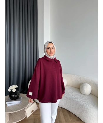 Yds - Petra Düğmeli Sweatshırt - Bordo