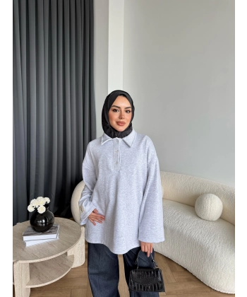 Yds - Petra Düğmeli Sweatshırt - Gri