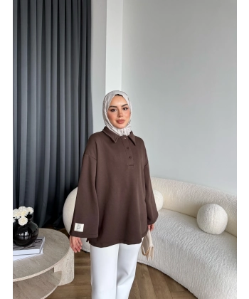 Yds - Petra Düğmeli Sweatshırt - Kahve