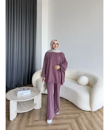 Yıkamalı Eşofman Takım - Bordo