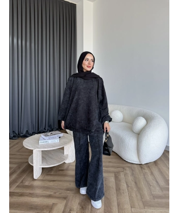 Yıkamalı Eşofman Takım - Siyah