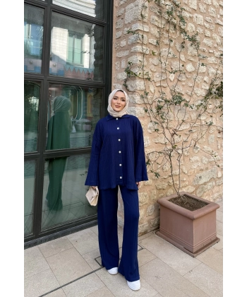 Zeyn Düğmeli Triko Takım - Lacivert