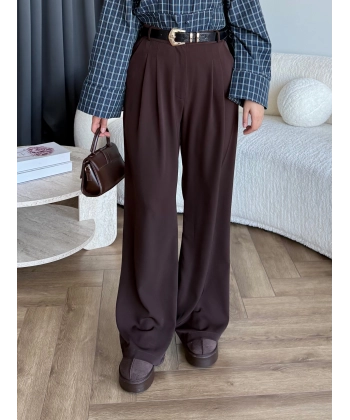 Zeyns Kumaş Palazzo Pantolon - Acı Kahve