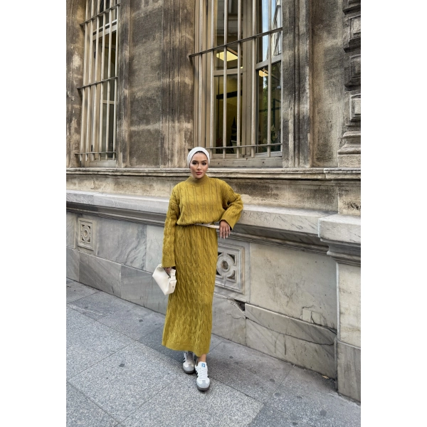 Işıl Örgü Triko Elbise - Yağ Yeşili