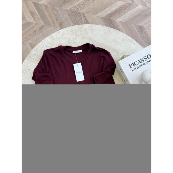 Muadil Düz Uzun Kollu İçlik - Bordo