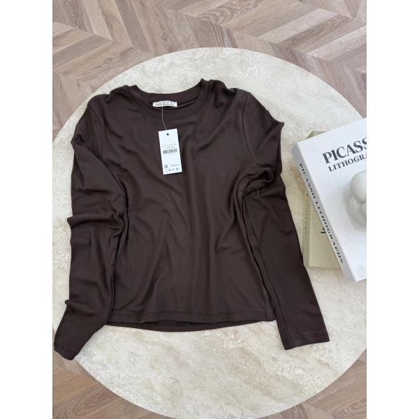 Muadil Düz Uzun Kollu İçlik - Kahve