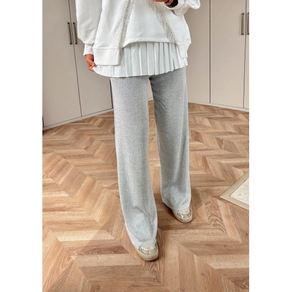 Taşlı Triko Pantolon - Gri