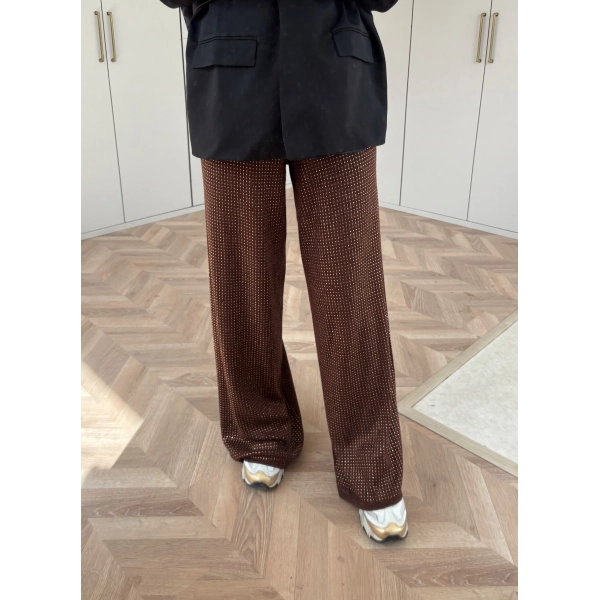 Taşlı Triko Pantolon - Kahve