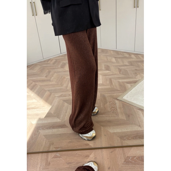 Taşlı Triko Pantolon - Kahve