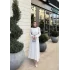 Ladin Kemerli Elbise - Beyaz