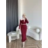 Lizge Yaka Detaylı Triko Elbise - Bordo