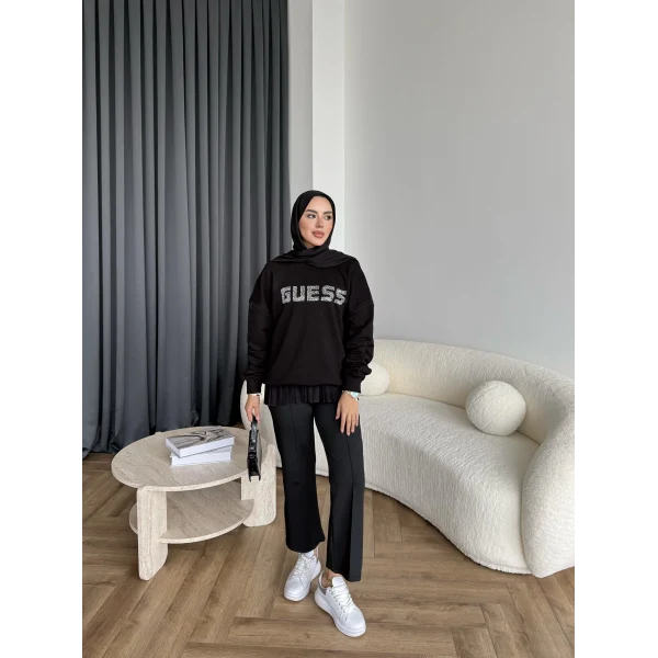 1-Muadil Taşlı Sweat - Siyah