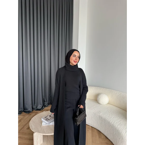 3 Lü Kimono Triko Takım - Siyah