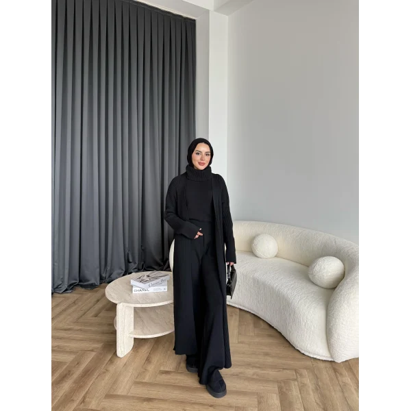 3 Lü Kimono Triko Takım - Siyah