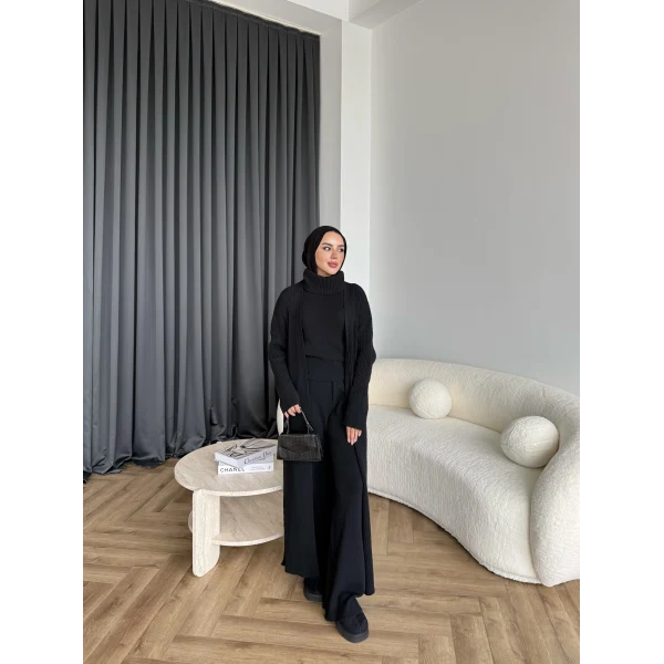 3 Lü Kimono Triko Takım - Siyah